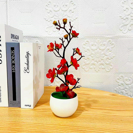 Faux Winter Plum Branch: Lifelike Simulation Potted Plant Decor