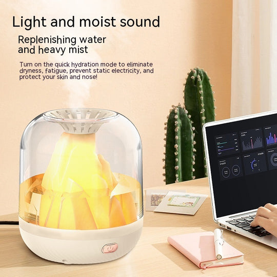 Ultimate Relaxation: Large Capacity Humidifier with Flame Aroma Diffuser & Long-Lasting Charging