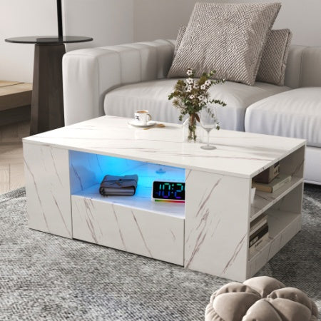 Modern LED Coffee Table with Storage & Drawers - Perfect for Small Living Rooms