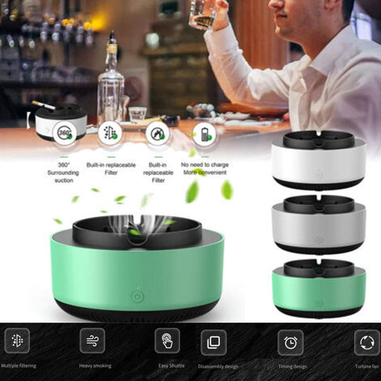 CleanAir Pro - Portable Anion Air Purifying Ashtray with Smoke Removal for Car & Home