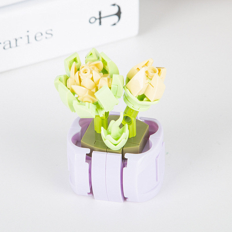 Faux Succulent Block Bouquet - Artificial Flower Ornaments for Home Decor