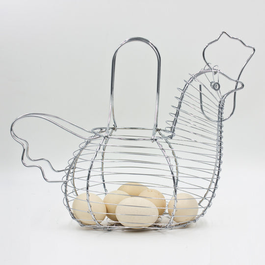 Farmhouse Chic Storage Basket - Hen-Shaped Wire Ornament