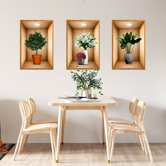 3D DarkStory Potted Plant Wall Art - Triple Sticker Set