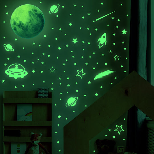 Cosmic Adventure: Glow-in-the-Dark Starry Sky Astronaut Wall Stickers for Kids' Rooms