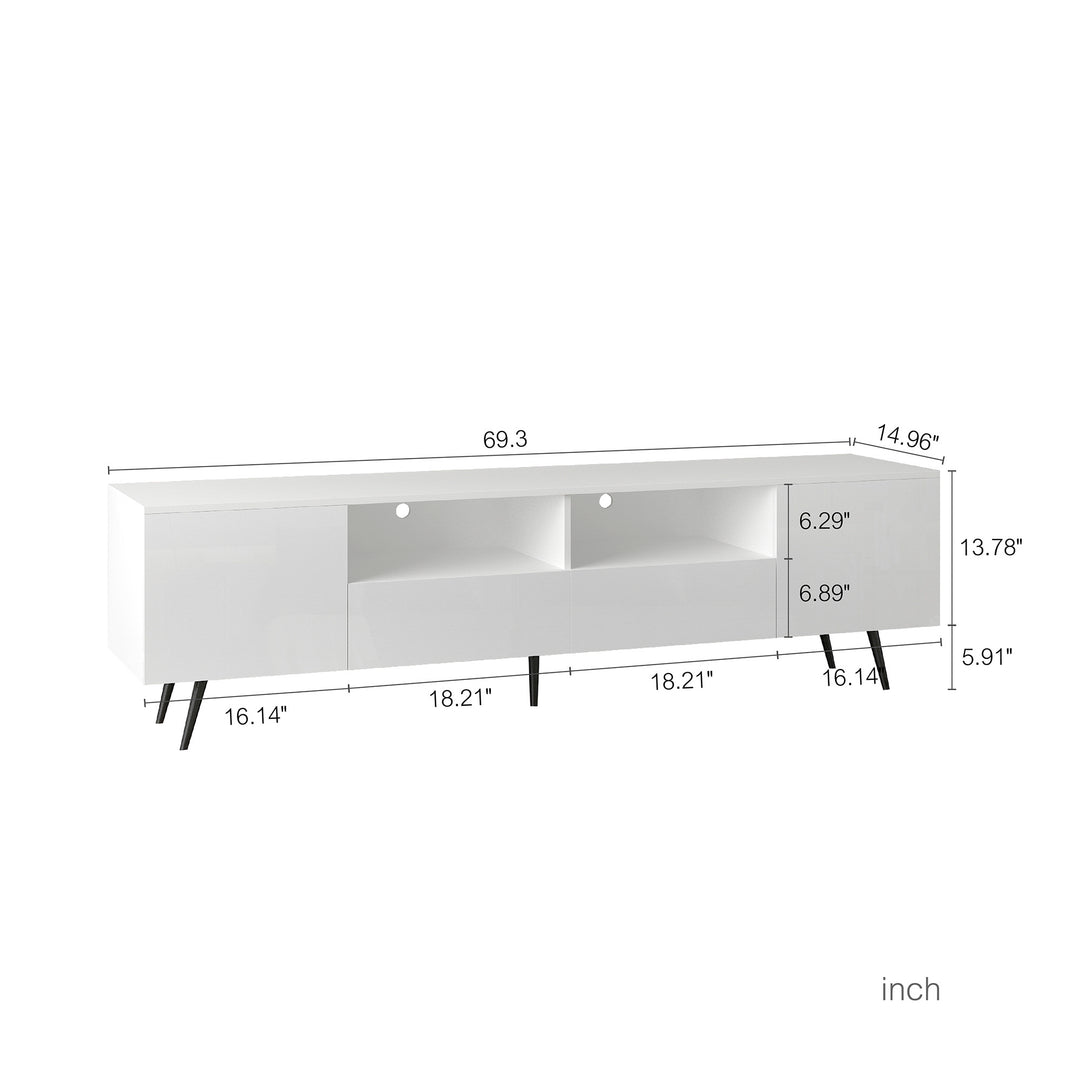 Sleek Modern White TV Stand with 16 Color LED Lights & Remote Control