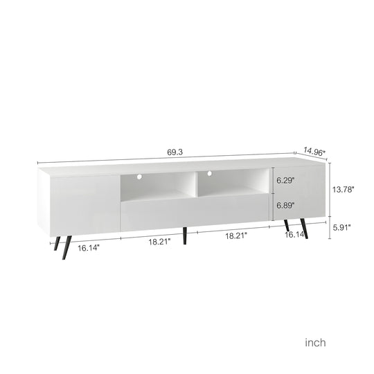 Sleek Modern White TV Stand with 16 Color LED Lights & Remote Control