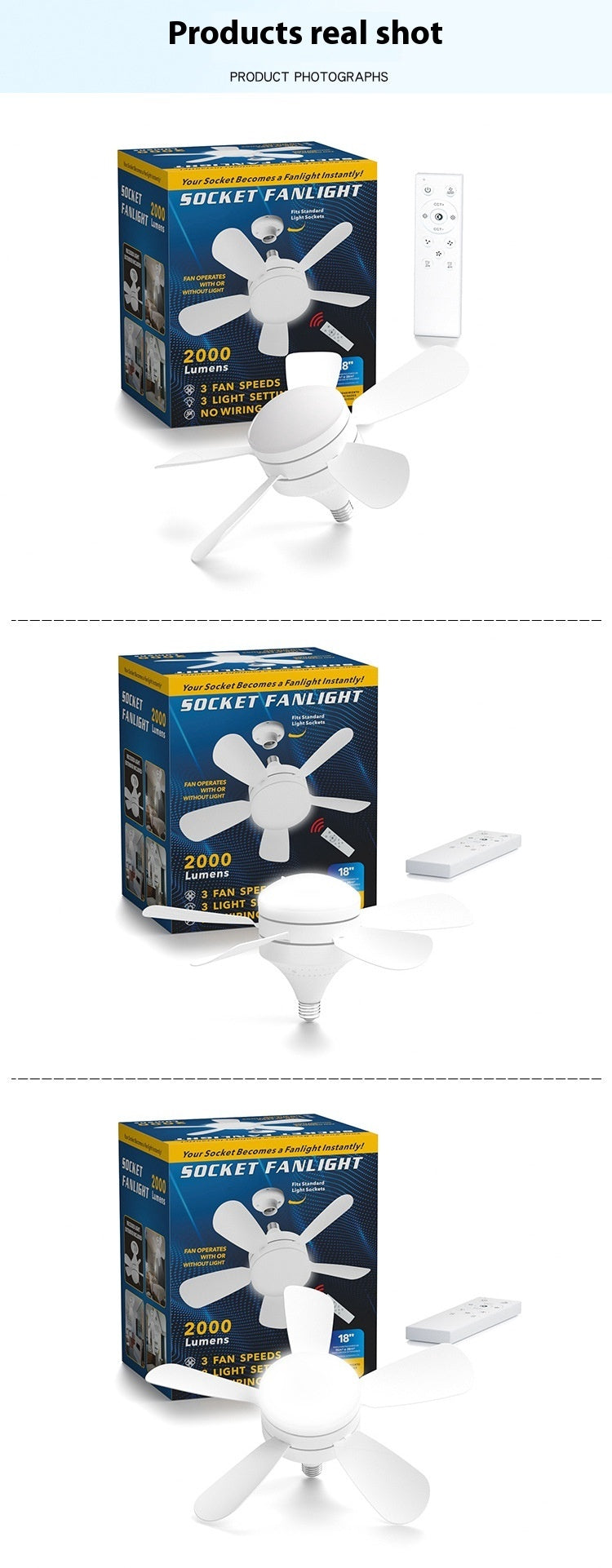 LuminaFlow - LED Ceiling Fan Light with Detachable Fan Blades and Three-Color Dimming