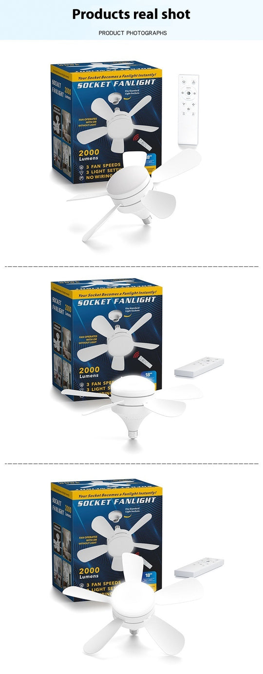 LuminaFlow - LED Ceiling Fan Light with Detachable Fan Blades and Three-Color Dimming