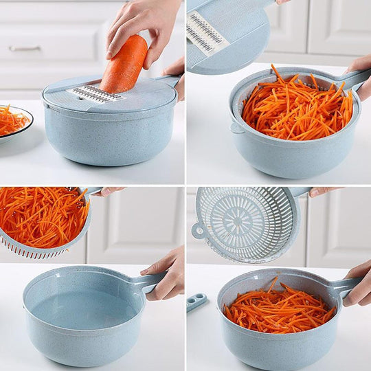 8-in-1 Kitchen Master Slicer - Mandoline Vegetable Slicer, Potato Peeler, Carrot Onion Grater with Strainer & Container
