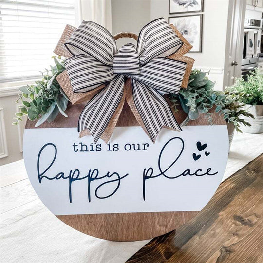 Warm Welcome - Round Hanging Bow Sign for Front Door or Home Decor