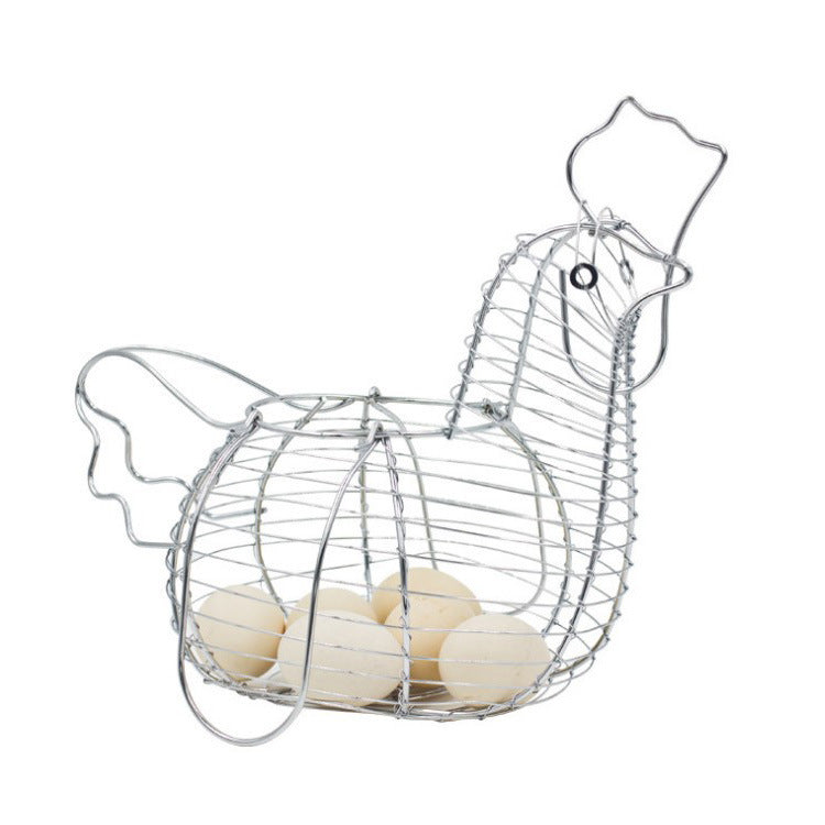 Farmhouse Chic Storage Basket - Hen-Shaped Wire Ornament