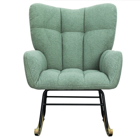 Adorable Light Green Teddy Fabric Rocking Chair for Nursery, Living Room, or Bedroom