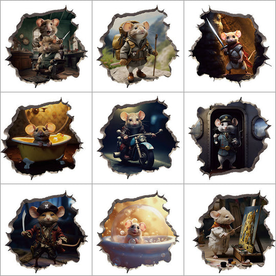 WhimsyDecals - 3D Cartoon Mouse Hole Wall Stickers for Home Decor