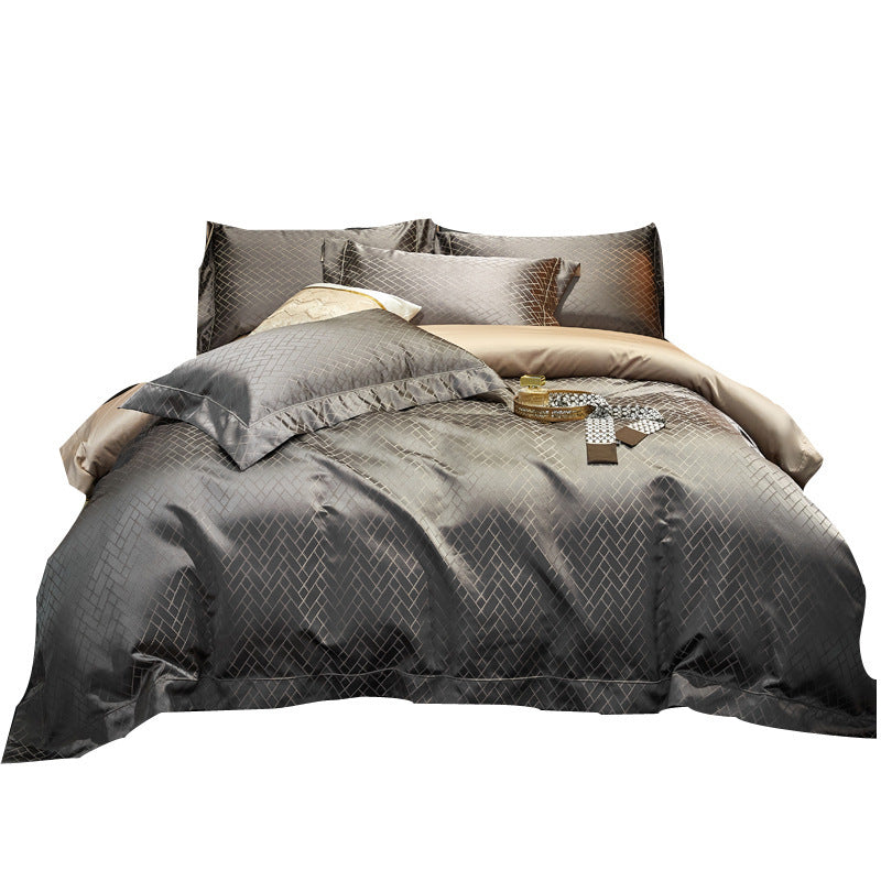 Royale Luxury - European-Style 4-Piece Bedding Set with Jacquard Brocade Cotton Satin Quilt Cover and Bed Sheets