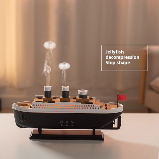 Whimsical Retro Ship Aroma Diffuser - Ultrasonic Humidifier with Smoke Ring Effect