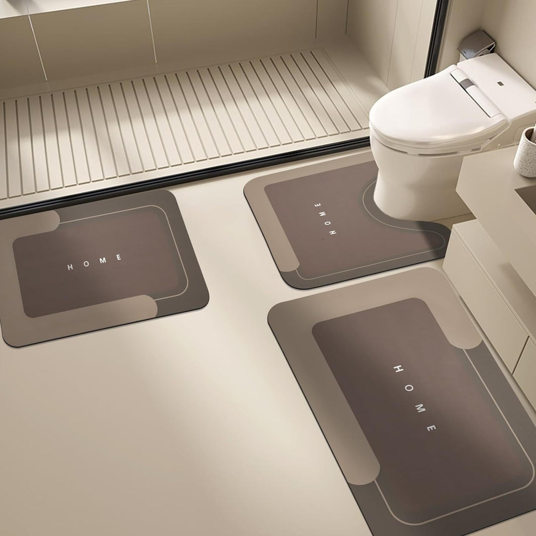 3-Piece U-Shaped Bathroom Mat Set - Water-Absorbing Quick-Drying Toilet Mats for Bathroom Decor