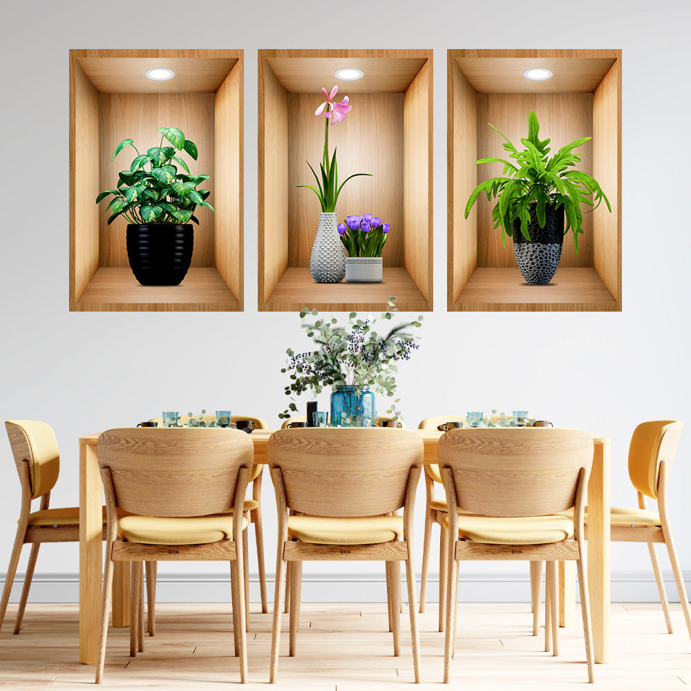 3D DarkStory Potted Plant Wall Art - Triple Sticker Set