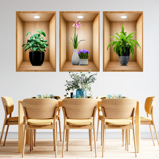 3D DarkStory Potted Plant Wall Art - Triple Sticker Set