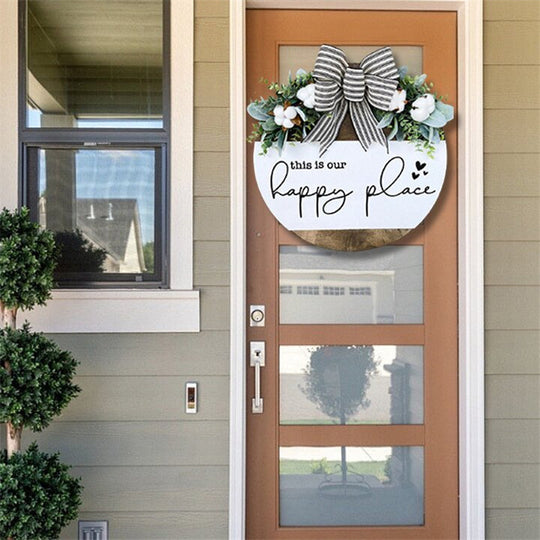 Warm Welcome - Round Hanging Bow Sign for Front Door or Home Decor