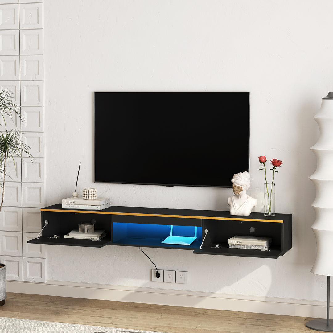 Sleek Floating TV Stand with 16 Color LEDs & Wall Mounted Design - Fits 55-65" TVs (Black)