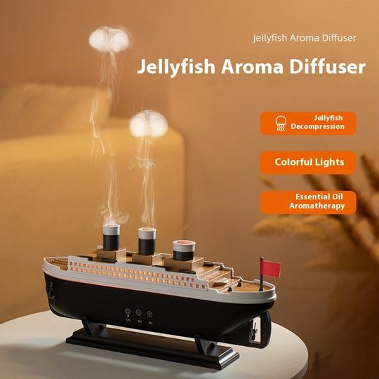 Whimsical Retro Ship Aroma Diffuser - Ultrasonic Humidifier with Smoke Ring Effect