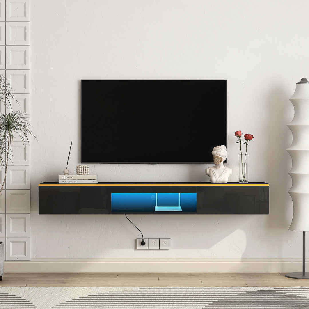 Sleek Floating TV Stand with 16 Color LEDs & Wall Mounted Design - Fits 55-65" TVs (Black)
