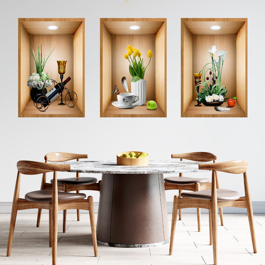 3D DarkStory Potted Plant Wall Art - Triple Sticker Set