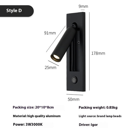 Modern LED Reading Lamp - Embedded Wall Light for Hotels