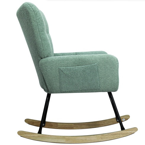 Adorable Light Green Teddy Fabric Rocking Chair for Nursery, Living Room, or Bedroom