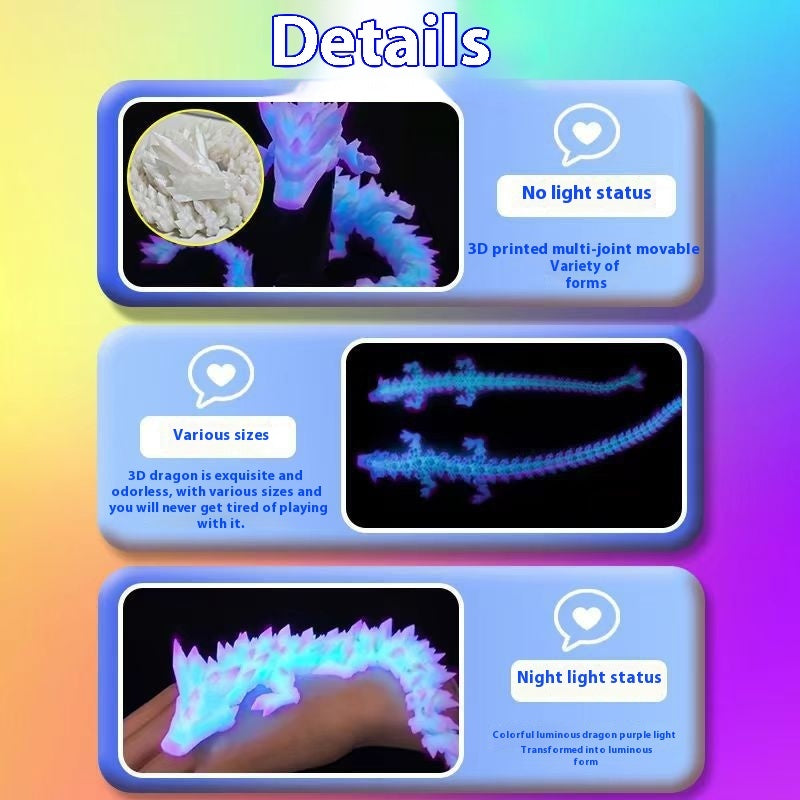 Articulated Dragon Model - 3D Printed Luminous Chinese Dragon Figurine with Movable Joints