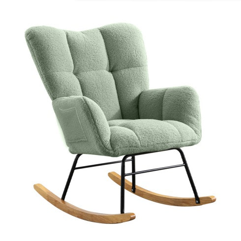 Adorable Light Green Teddy Fabric Rocking Chair for Nursery, Living Room, or Bedroom