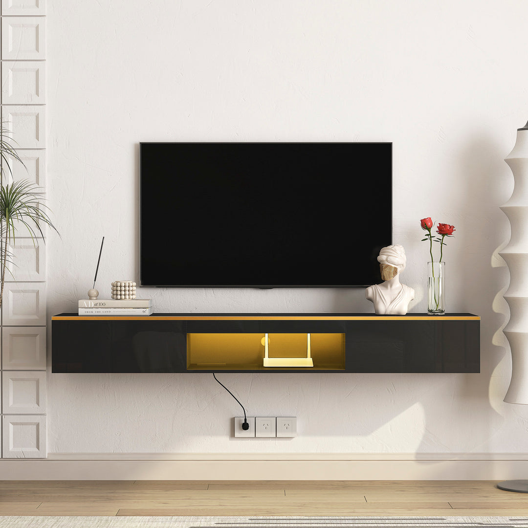 Sleek Floating TV Stand with 16 Color LEDs & Wall Mounted Design - Fits 55-65" TVs (Black)
