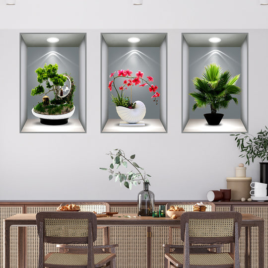3D DarkStory Potted Plant Wall Art - Triple Sticker Set