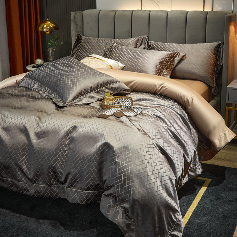Royale Luxury - European-Style 4-Piece Bedding Set with Jacquard Brocade Cotton Satin Quilt Cover and Bed Sheets