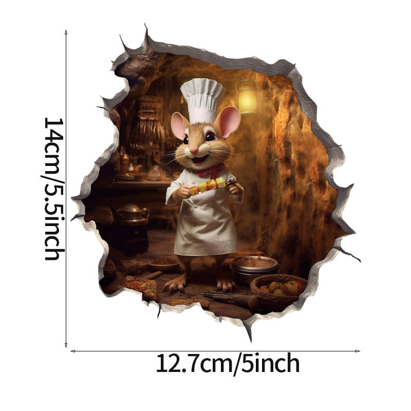 WhimsyDecals - 3D Cartoon Mouse Hole Wall Stickers for Home Decor