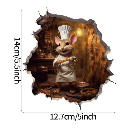 WhimsyDecals - 3D Cartoon Mouse Hole Wall Stickers for Home Decor