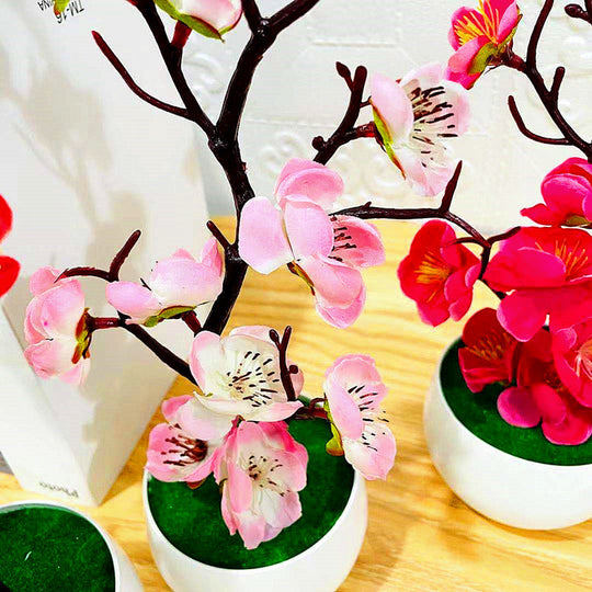 Faux Winter Plum Branch: Lifelike Simulation Potted Plant Decor