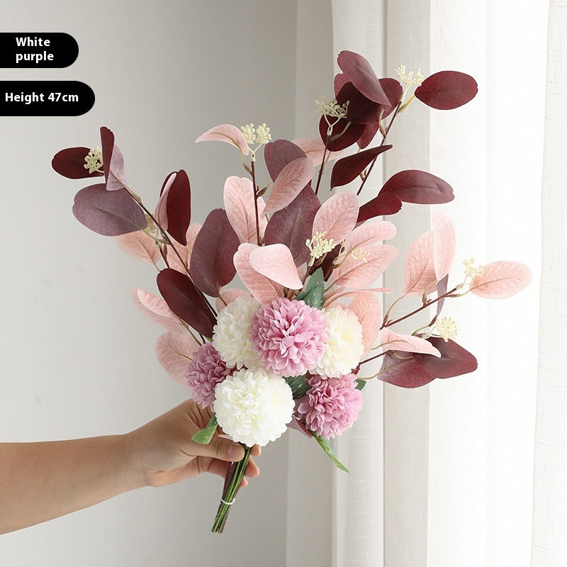 Vibrant Eucalyptus & Chrysanthemum Artificial Flower Bouquet - Home Decor Essentials