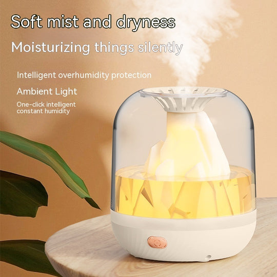 Ultimate Relaxation: Large Capacity Humidifier with Flame Aroma Diffuser & Long-Lasting Charging