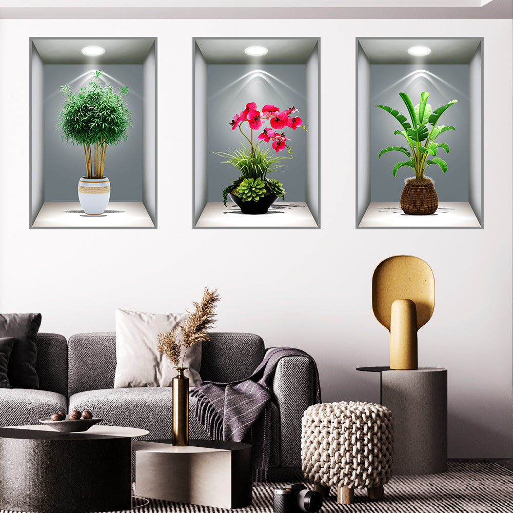 3D DarkStory Potted Plant Wall Art - Triple Sticker Set