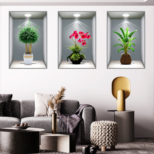 3D DarkStory Potted Plant Wall Art - Triple Sticker Set