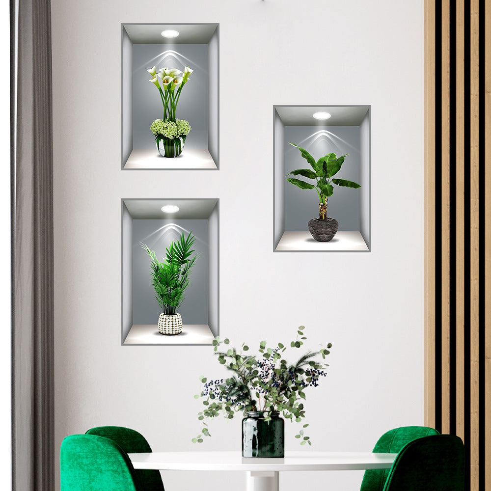 3D DarkStory Potted Plant Wall Art - Triple Sticker Set