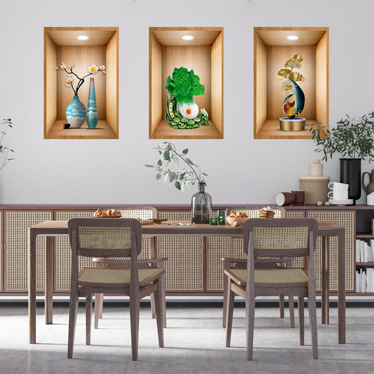 3D DarkStory Potted Plant Wall Art - Triple Sticker Set