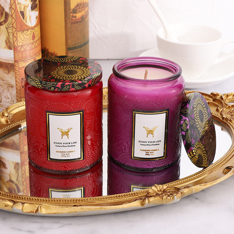 Blissful Moments - Embossed Glass Fragrance Soy Candles for Aromatherapy