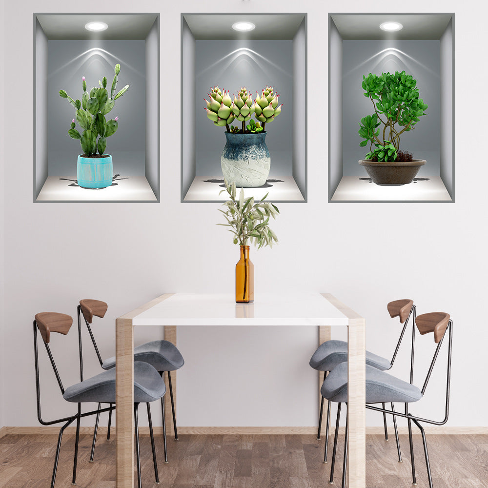 3D DarkStory Potted Plant Wall Art - Triple Sticker Set