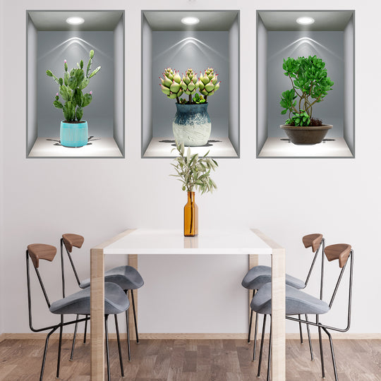 3D DarkStory Potted Plant Wall Art - Triple Sticker Set