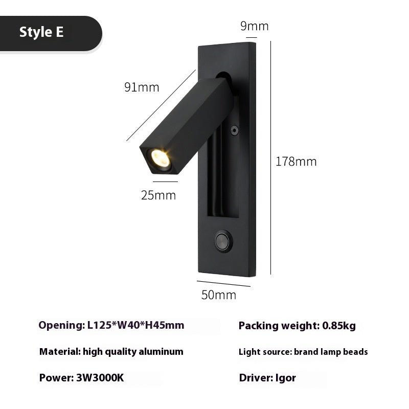 Modern LED Reading Lamp - Embedded Wall Light for Hotels