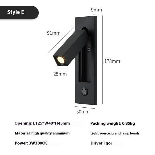 Modern LED Reading Lamp - Embedded Wall Light for Hotels