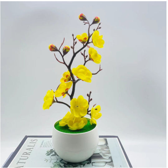 Faux Winter Plum Branch: Lifelike Simulation Potted Plant Decor