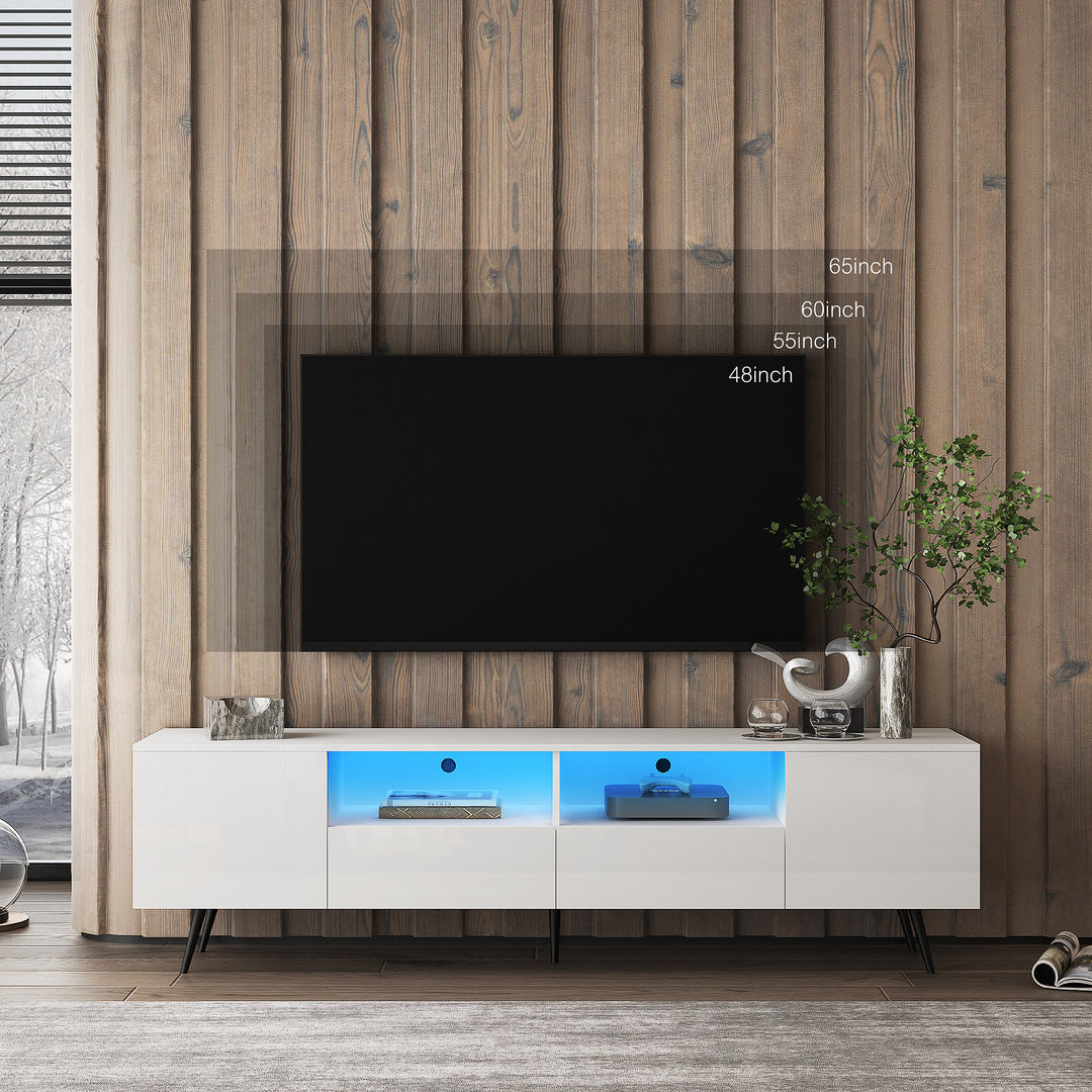 Sleek Modern White TV Stand with 16 Color LED Lights & Remote Control